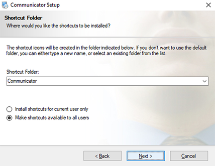 Choose shortcut folder