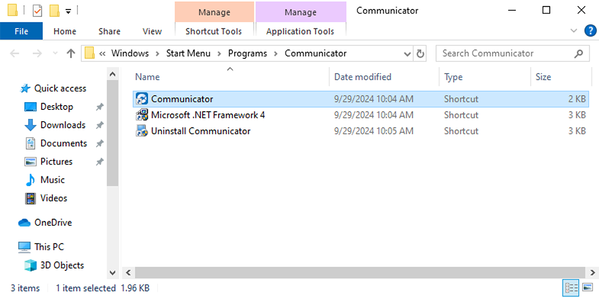 Right-click Communicator icon