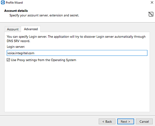Advanced tab - login server