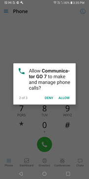 Allow phone calls permission